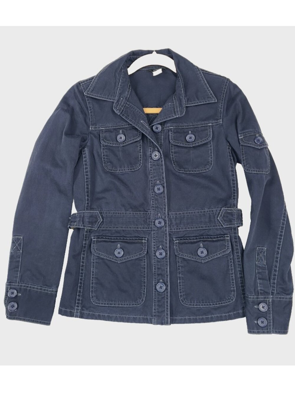 VTG Y2K J.Crew Military Jacket size S Small Navy Blue J Crew big button